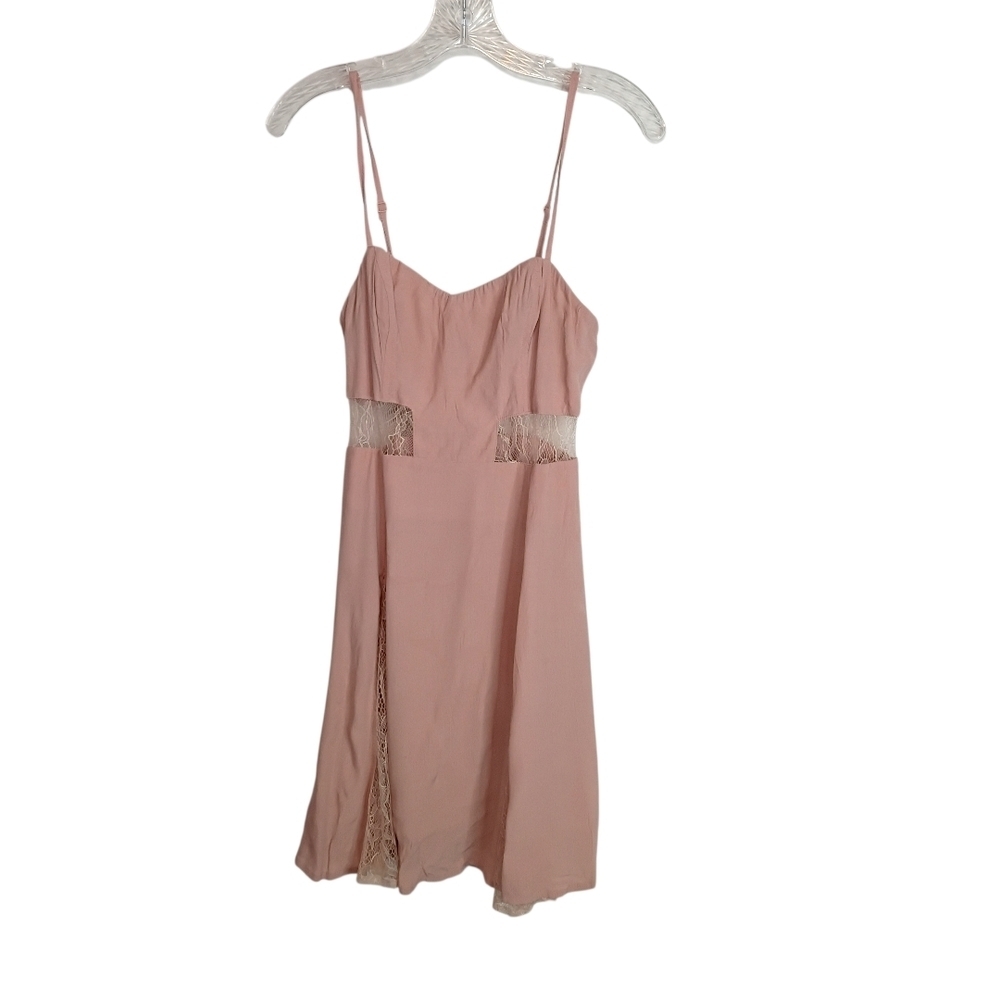 Lush -Pink Spaghetti Strap Dress with Lace Accents - Size Small